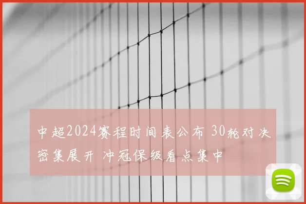 中超2024赛程时间表公布 30轮对决密集展开 冲冠保级看点集中